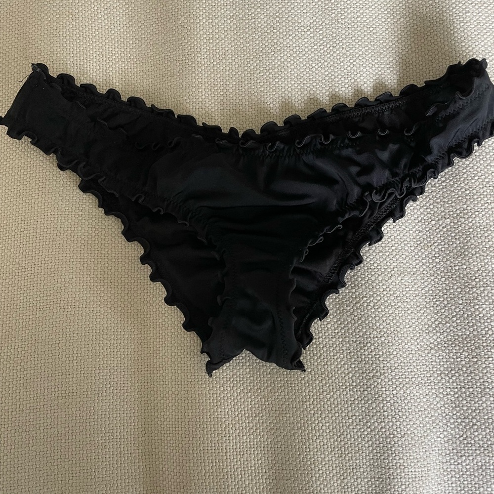 Shade & Shore Black Ruffle Trim Bikini Bottom